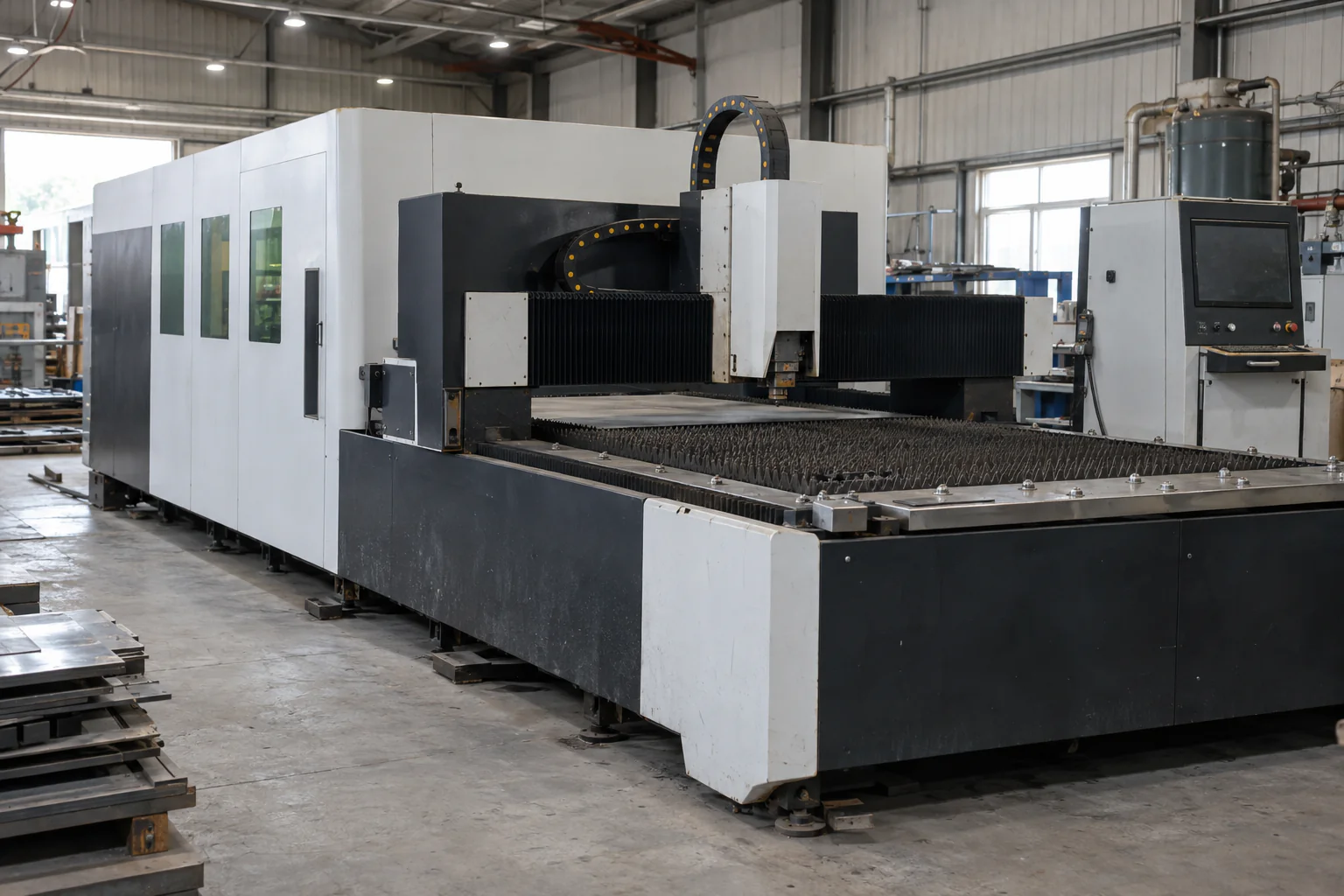 Illustrative enclosed fiber laser cutting machine