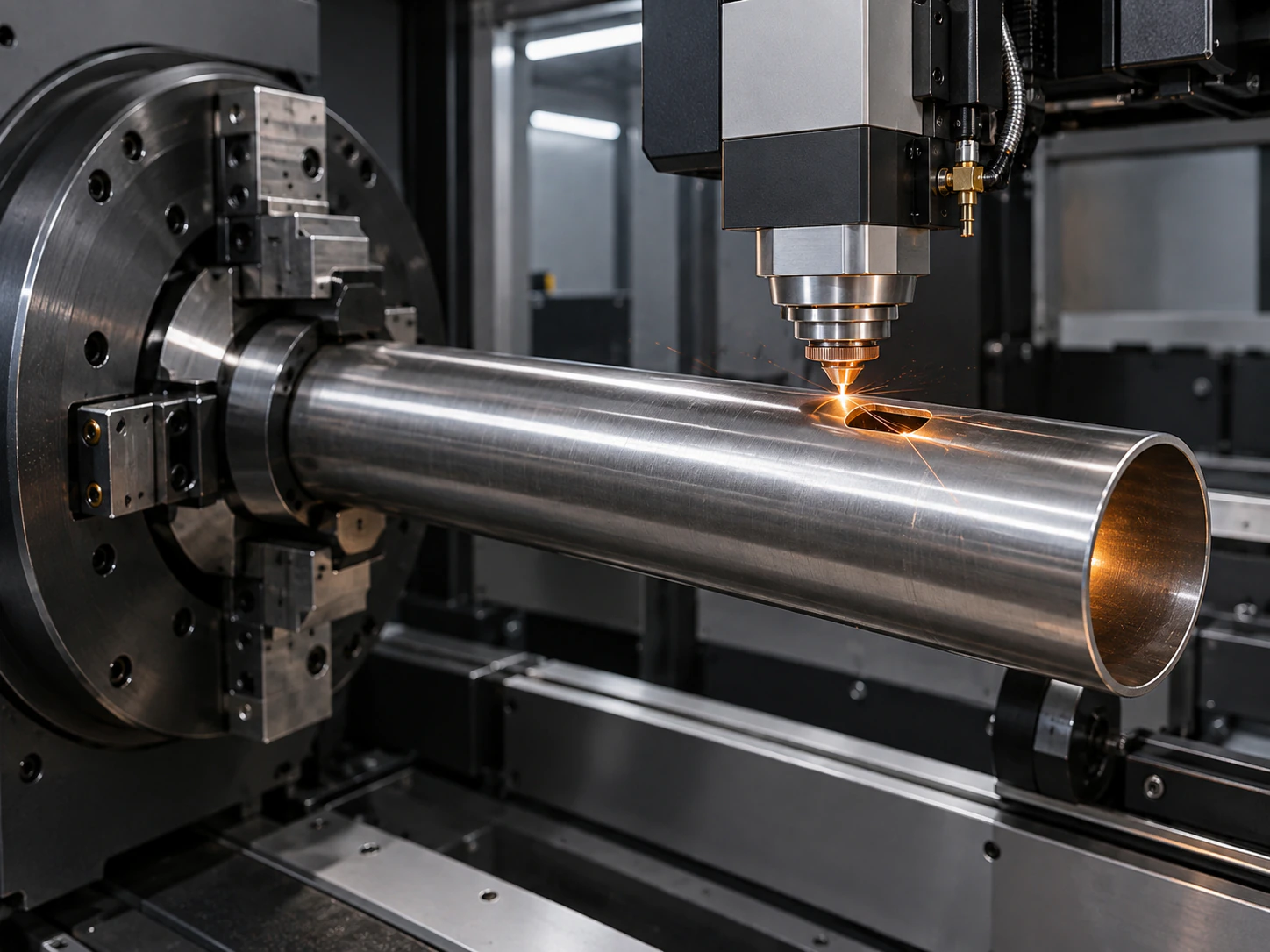 Illustrative metal tube laser cutting scene